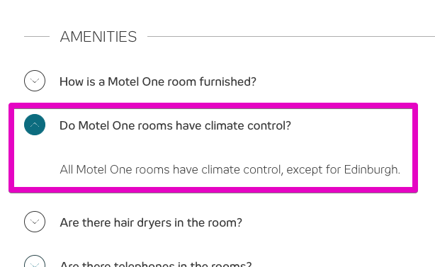 motel one FAQ on air con